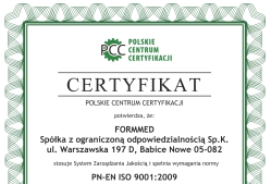 Klinika Formmed podtrzymała Certyfikat ISO  PN-EN ISO 9001:2009